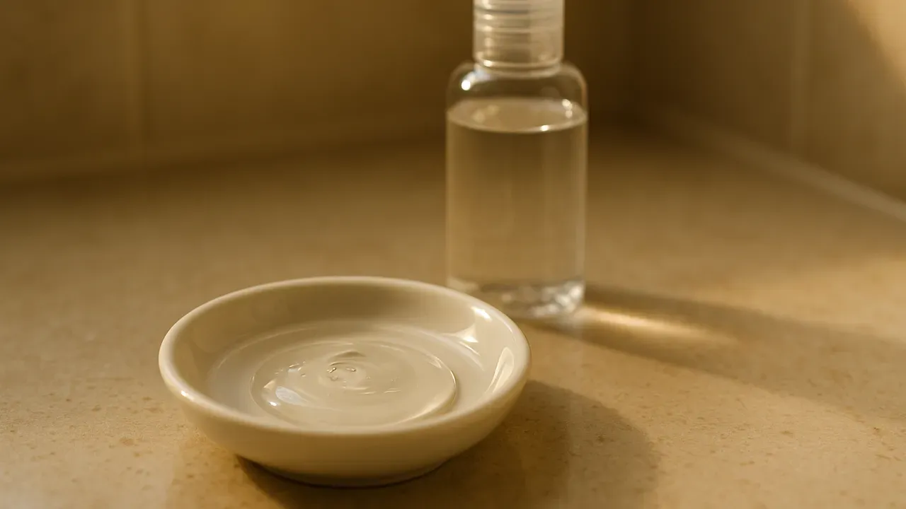 小皿に注がれたとろみのある化粧水の質感